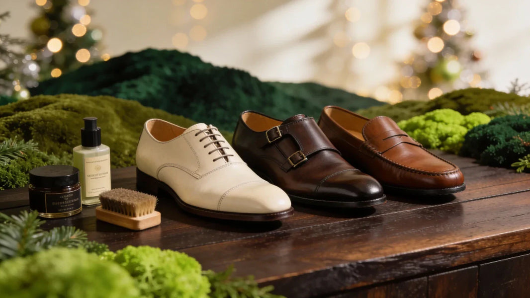 Zapatos formales elegantes cuidados para eventos navideños con productos premium