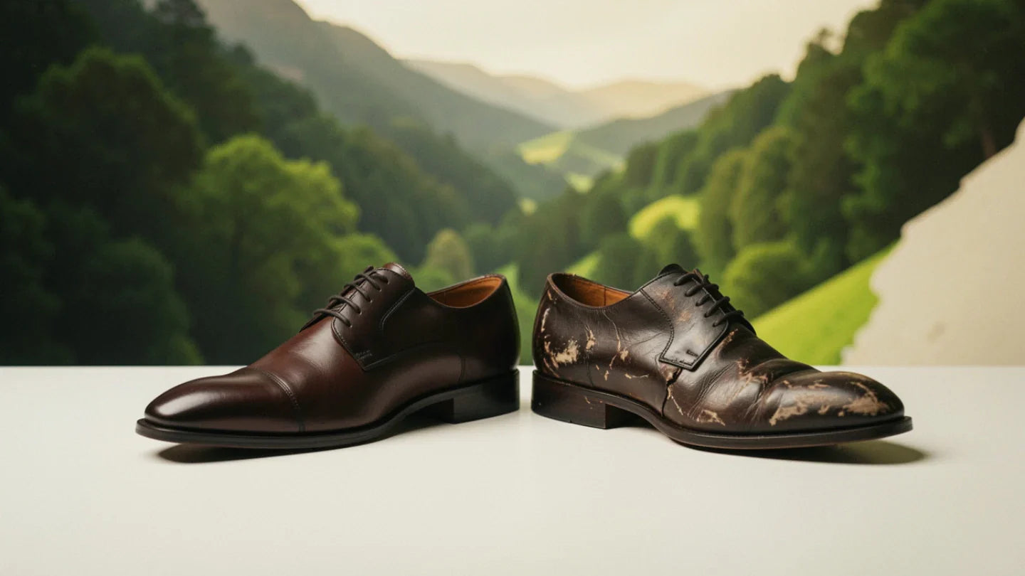 Un zapato viejo y uno cuidado.