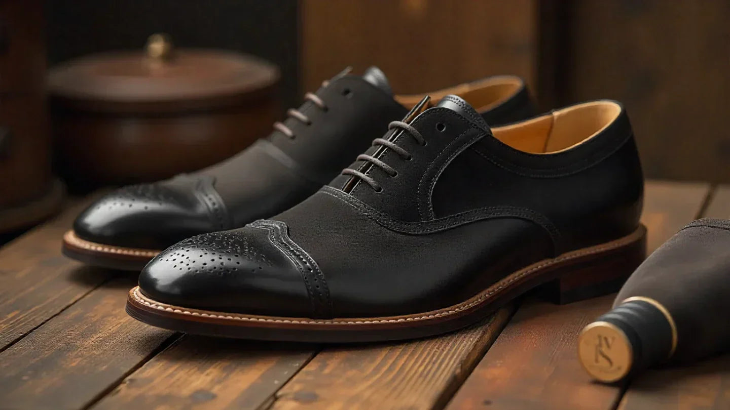 Zapato de lujo antes y después de restauración profesional en Maestro Zapatero.