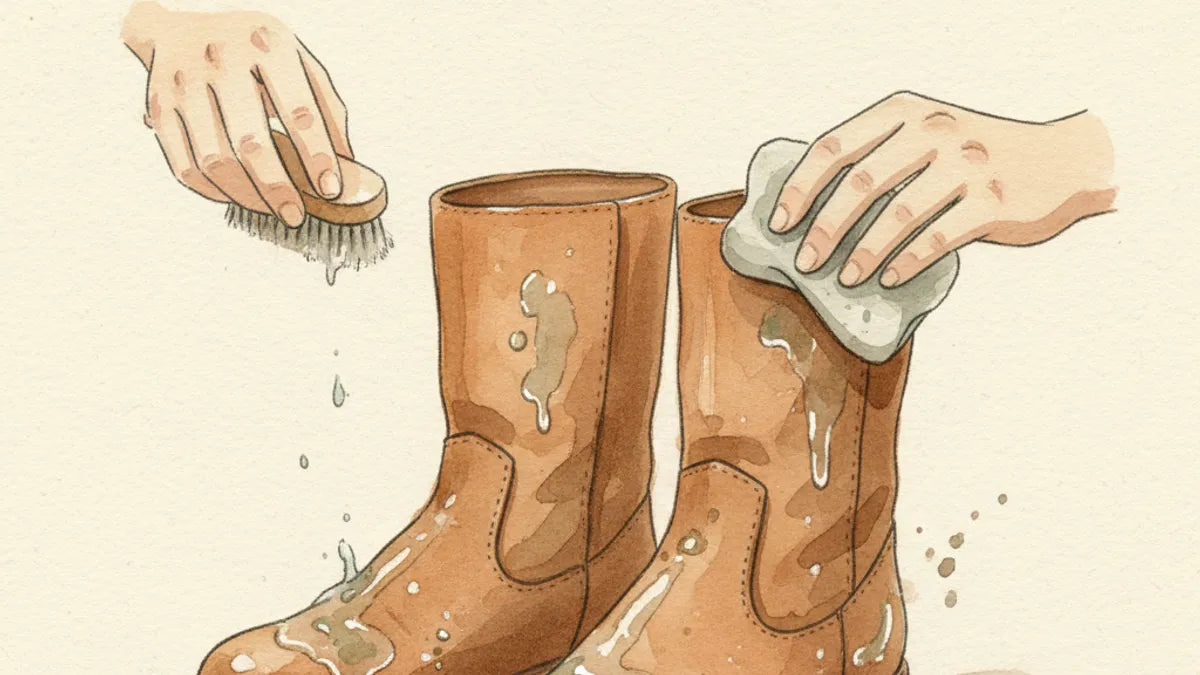 Ilustración editorial: ¿La gamuza se arruina con la lluvia? Lo que realmente le pasa a tu calzado en temporada de lluvias
