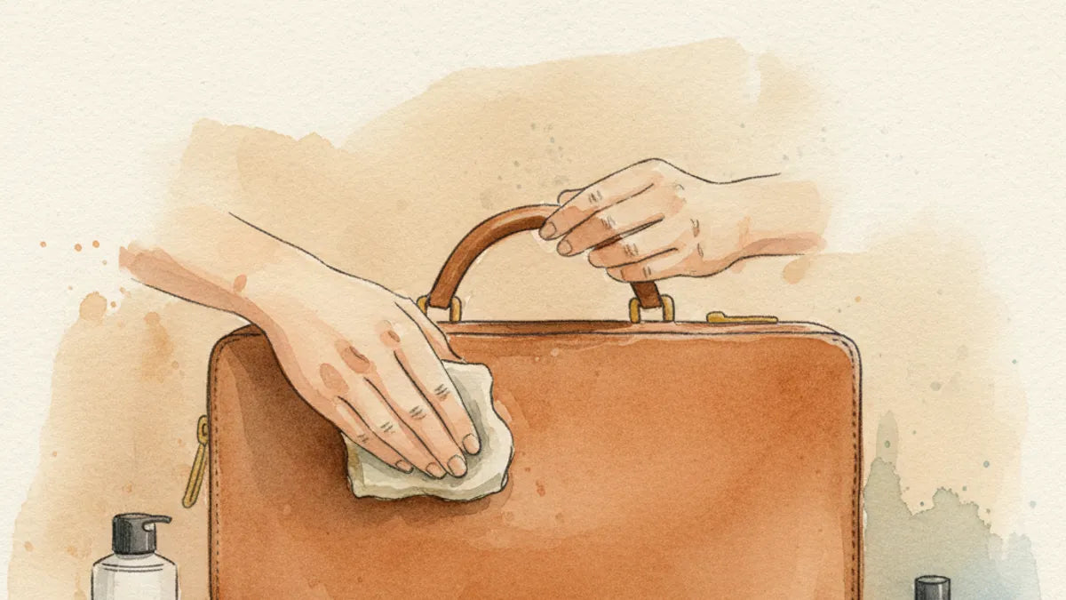 Ilustración editorial: ¿Cómo restaurar un maletín o portafolio de piel sin que el color se transfiera a la ropa?