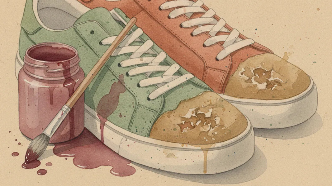 Ilustración editorial: Pintura para pintar tenis de gamuza: lo que funciona y lo que arruina el material