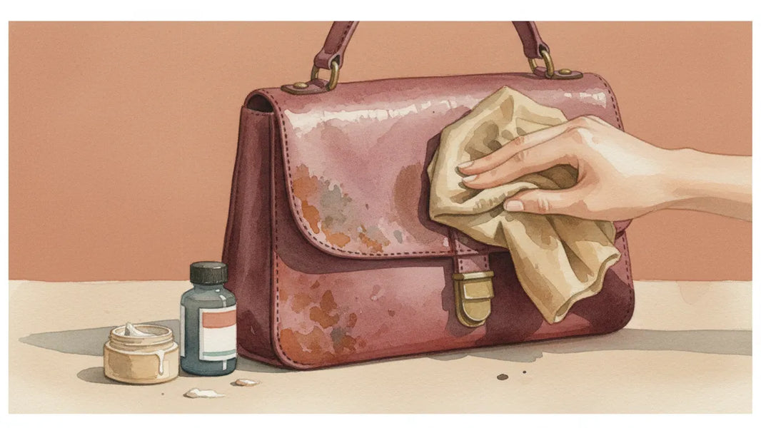 Ilustración editorial: Crema o tinte en un bolso desteñido: la prueba del paño húmedo lo decide todo