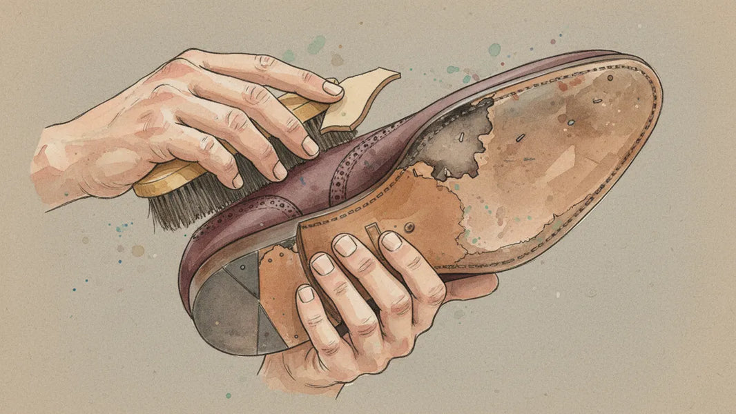 Ilustración editorial: Desgaste de suela: cuándo reparar y cuándo ya es tarde