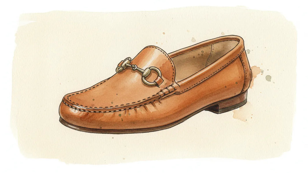 Ilustración editorial: El Gucci Horsebit 1953: de las caballerizas florentinas al uniforme de Wall Street