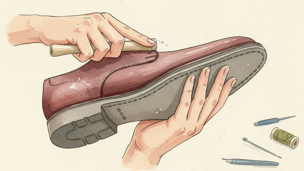 Ilustración editorial: Suela de goma en zapato fino: la inversión que la temporada de lluvias exige