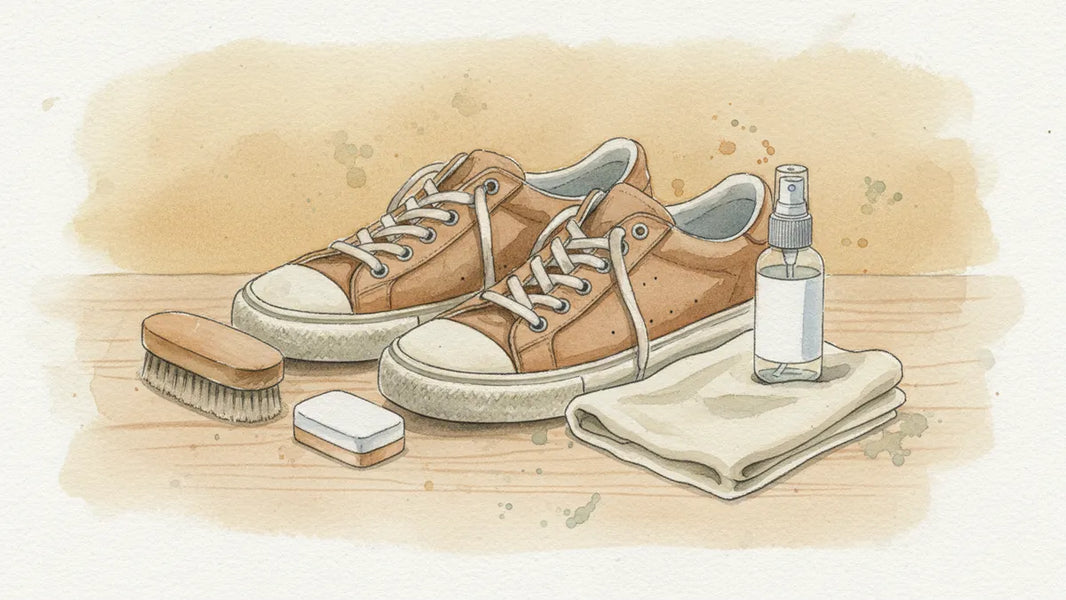 Ilustración editorial: Gamuza al límite: cómo limpiar unos tenis de gamuza sin arruinarlos