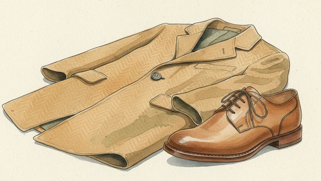 Ilustración editorial: El topcoat manda en otoño 2026: qué zapato de piel lo acompaña sin traicionar la silueta
