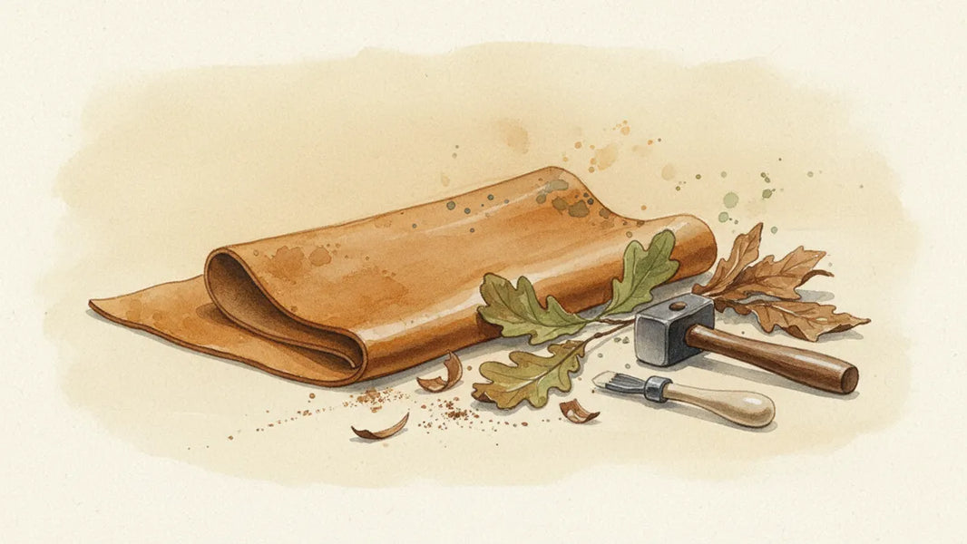Ilustración editorial: Curtido vegetal: 30 a 60 días de proceso para una piel que ninguna fórmula rápida puede imitar