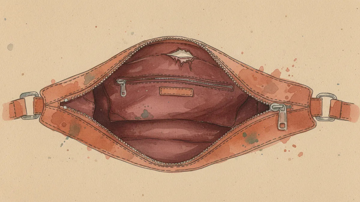 Ilustración editorial: El daño que no se ve: cómo el forro interior arruina un bolso impecable por fuera