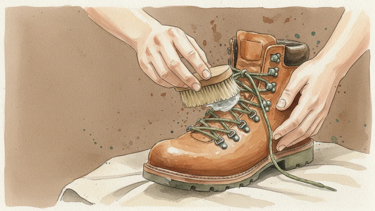 Ilustración editorial: La bota de montaña toma la ciudad: cuidado experto para el cuero que desafía el invierno