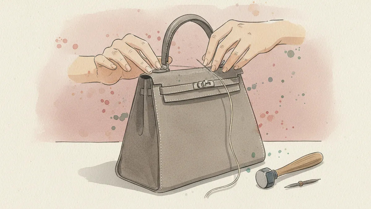 Ilustración editorial: El bolso Kelly de Hermès: 680 puntadas hechas por un solo artesano