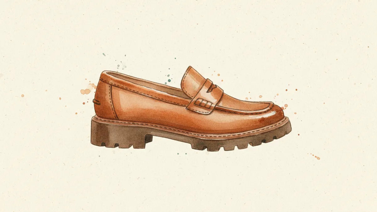 Ilustración editorial: El chunky loafer de suela lug: el mocasín que aprendió a trabajar