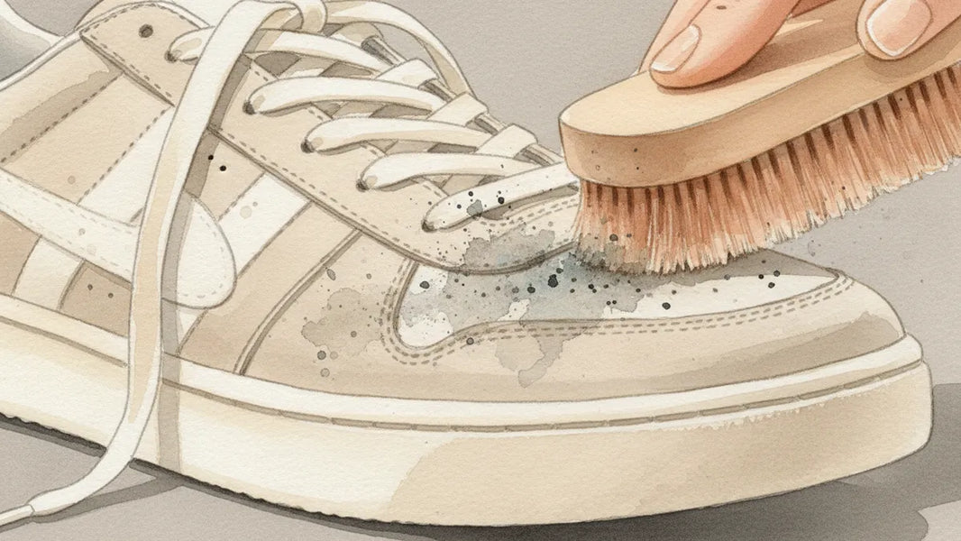 Ilustración editorial: Cómo limpiar la gamuza de los tenis: el método que preserva la fibra
