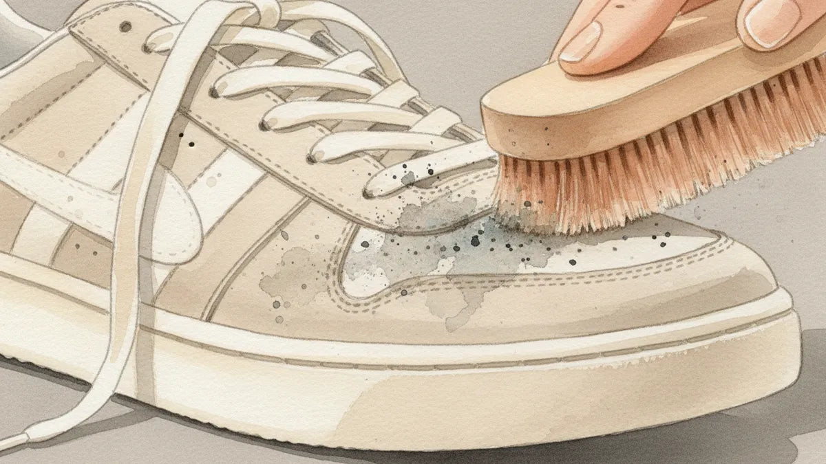 Ilustración editorial: Cómo limpiar la gamuza de los tenis: el método que preserva la fibra