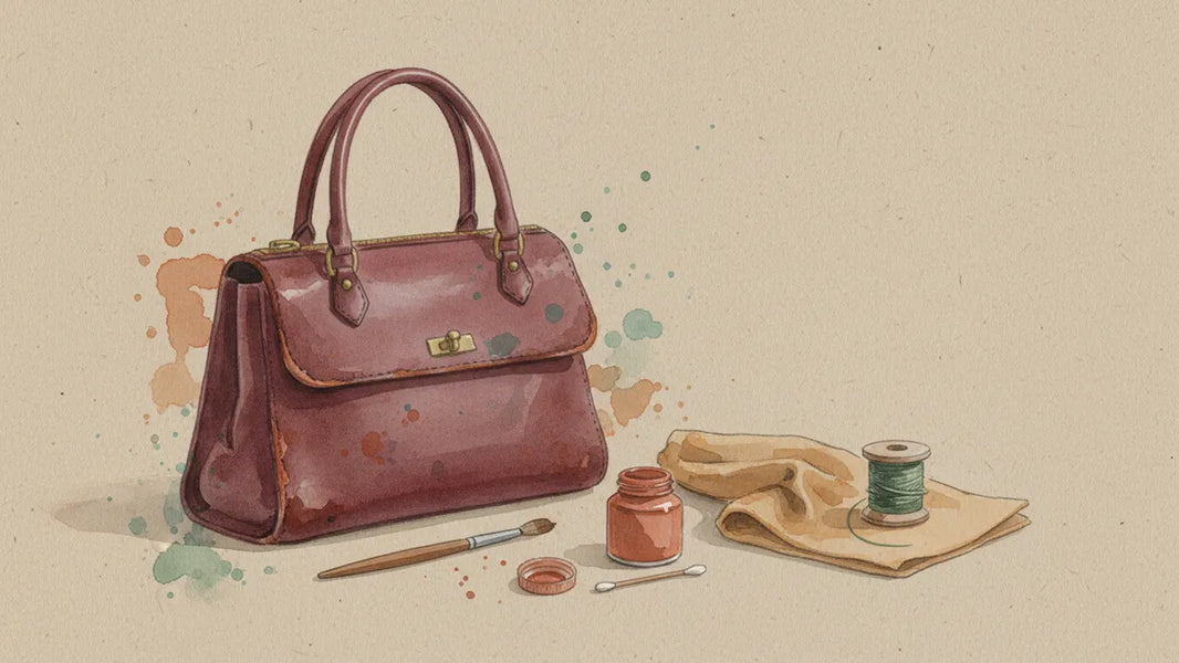 Ilustración editorial: El canto pintado: la firma silenciosa de un bolso bien hecho y cómo restaurarla