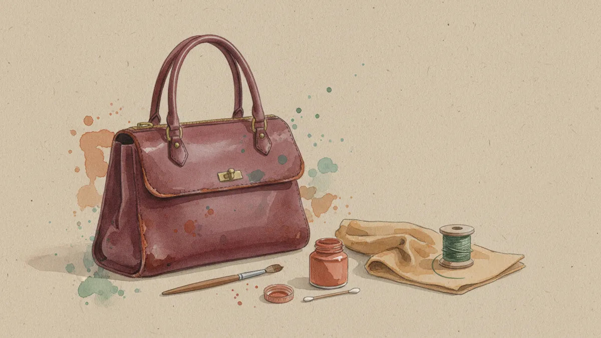 Ilustración editorial: El canto pintado: la firma silenciosa de un bolso bien hecho y cómo restaurarla