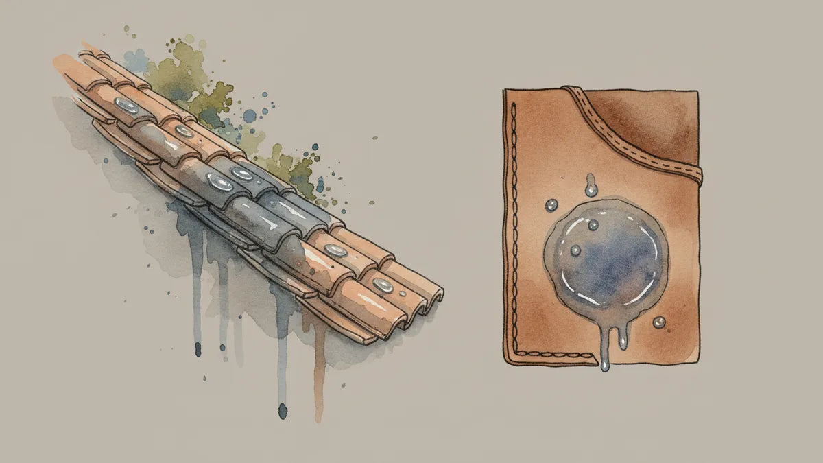 Ilustración editorial: Impermeabilización de techos y cuero: la misma lógica, diferente escala