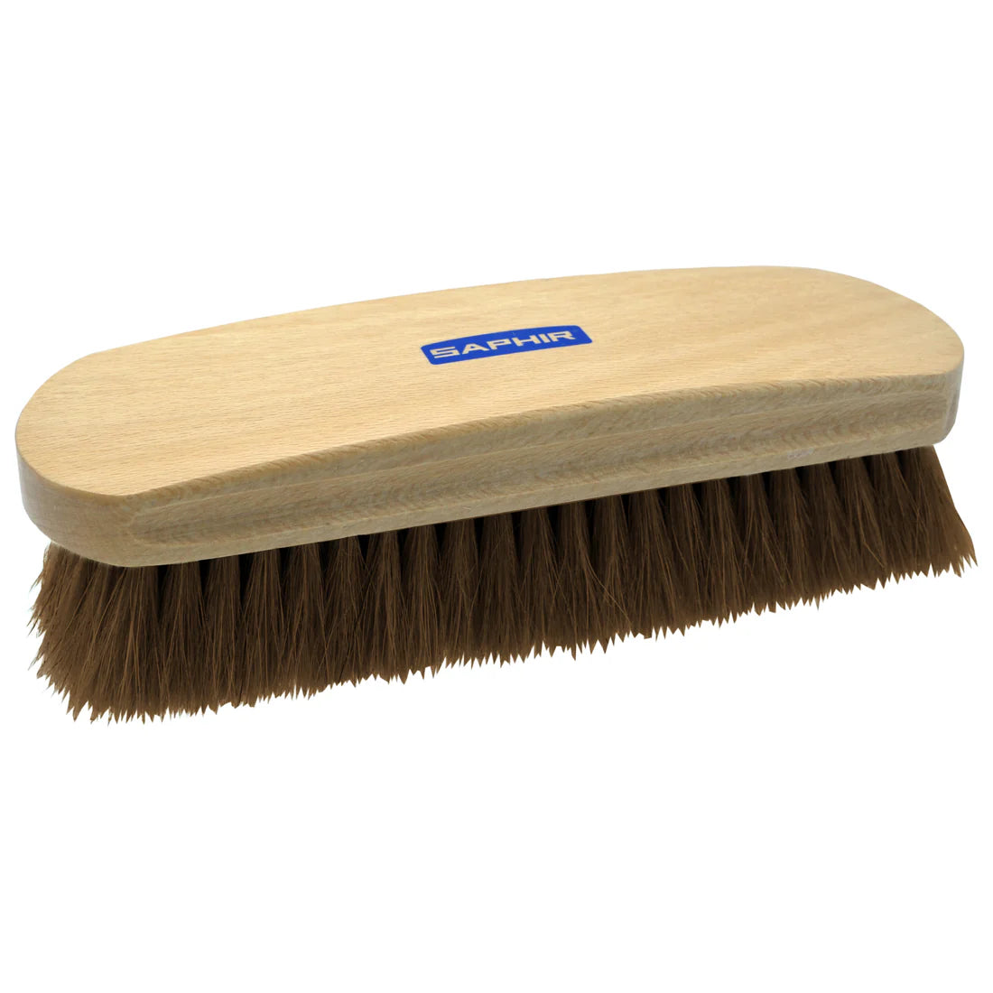 Cepillo Saphir Blue de crin de caballo de 18 cm para lustrado y limpieza de calzado premium, con base de madera elegante y cerdas suaves.